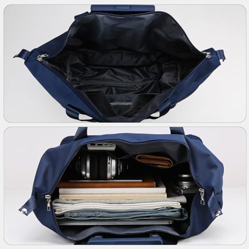 Rolling Duffle Bag with Wheels and Handle, Expandable Foldable Carry On Luggage with Removable Wheels, Personal Item Travel Bag, Lightweight Duffel Tote for Gym Hospital Weekender (Deep Navy) - color: Deep Navy