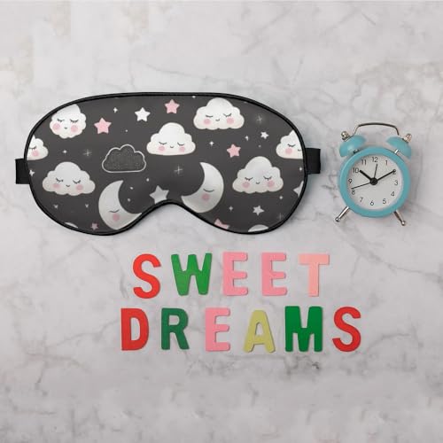 Grey Night Sleep Eye Mask Eye Cover Cute Cartoon Clouds Moons White Pink Silk Eye Mask for Sleeping with Adjustable Strap for Travel Nap Shift Work Office - color: Grey Night