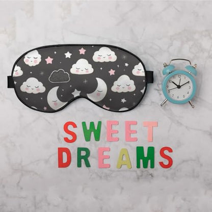 Grey Night Sleep Eye Mask Eye Cover Cute Cartoon Clouds Moons White Pink Silk Eye Mask for Sleeping with Adjustable Strap for Travel Nap Shift Work Office - color: Grey Night