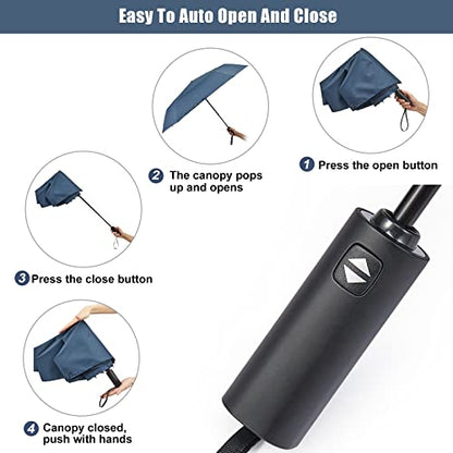 G4Free 54 Inch Large Golf Umbrella, Automatic Square 3 Folding Windproof Compact Travel Rain Umbrella - color: Navy Blue