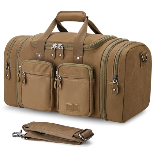 Gonex Duffle Bag for Travel, Expandable 50L Overnight Weekender Gym Bag - color: Coffee, size: Large-50L
