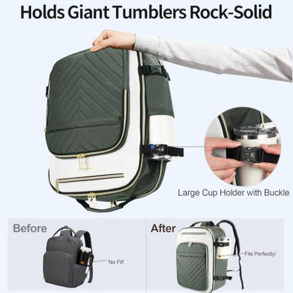 VANKEAN 40L Water- Resistant Laptop Backpack for Women College - color: Beige/Army Green, size: 40L