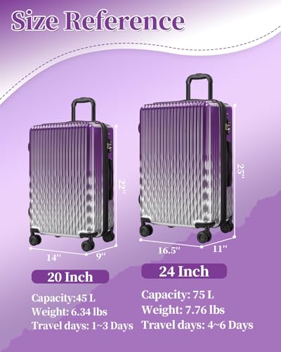 Checked Luggage, 24 Inch Hardside Suitcase, Lightweight Hardshell with TSA Lock, Large Suitcase with Spinner Wheels - color: GlossyPurple, size: M(checked-24")