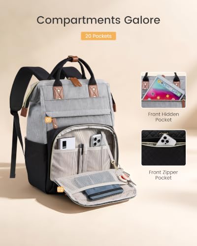 LOVEVOOK Laptop Backpack Women Quilted Teacher Nurse Work Backpack Purse - color: Black Gray, size: 17.3 inch-Cup
