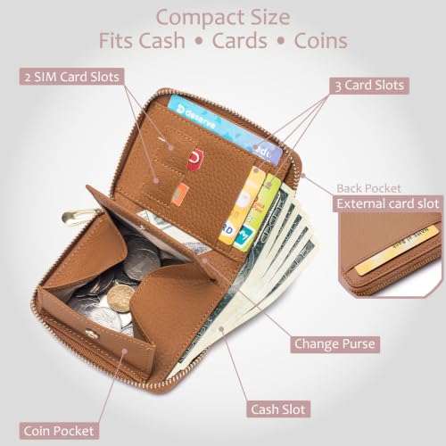 RFID Blocking Small Wallets for Women, Leather Travel Wallet - color: Brown