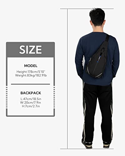 WATERFLY Medium Crossbody Sling Backpack Anti Theft Backpack for Traveling Chest Shoulder Bag - color: Black(medium)
