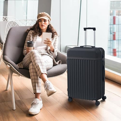 Merax Luggage Sets, Durable Hardshell 3 Piece Suitcase with Bags - color: Black+bag, style: 3-piece Set(20/24/28)