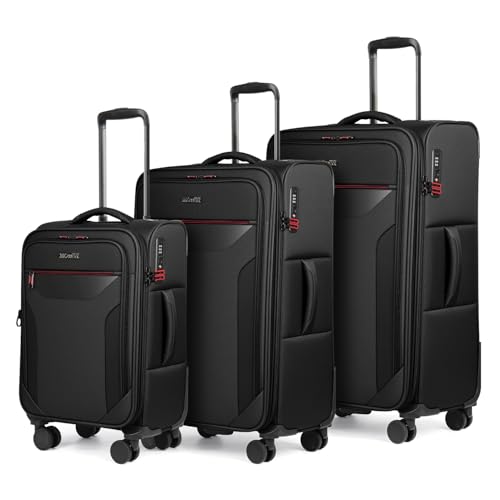3PCS Softside Luggage Set,Upright Spinner Softshell Luggage - color: Black, size: 3-Piece Set (22 inch/28 inch/32 inch)