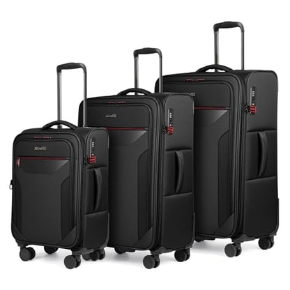 3PCS Softside Luggage Set,Upright Spinner Softshell Luggage - color: Black, size: 3-Piece Set (22 inch/28 inch/32 inch)