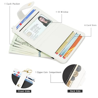 Airkit Small Wallet Women RFID, PU Leather Card Holder with Keychain - color: Black & White