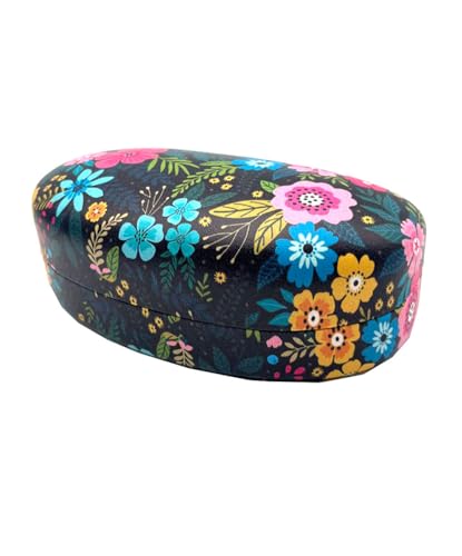 JAVOedge Style Eyeglass & Sunglasses Case - Extra Large Hard Shell Protective Case with Cleaning Cloth - color: Midnight Floral
