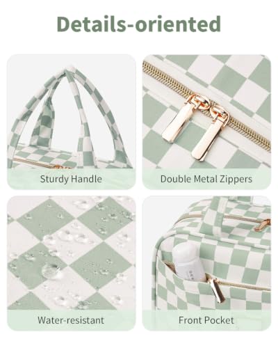 Narwey Hanging Travel Toiletry Bag, Makeup Bag for Women Girls Kids Gifts - color: Mint Green Checkerboard, style: S