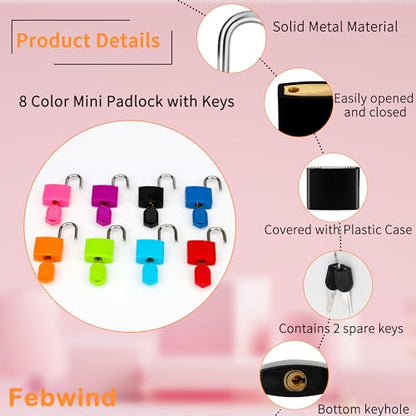 8 Pcs Suitcase Locks with Copper Keys Protect Your Belongings with Febwind's Set of 8 Mini Padlocks Multicolor Durable Locks for Suitcases Backpacks Boxes Cabinet and Laptop Bags - color: 8 Colors