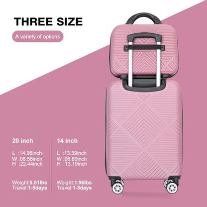 Tripcomp Carry-on Luggage Set 2 Piece Hardside Suitcase With Spinner Wheels - color: Pink-2, size: 2 Piece Set(14/20)