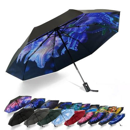 SY COMPACT Travel Umbrella - Windproof Automatic Compact Umbrellas for Rain - color: UPF-Bellflower