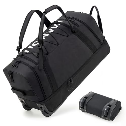 Fanwoli 120L Rolling Duffle Bag with Wheels, Foldable Travel Duffel - color: Black-3