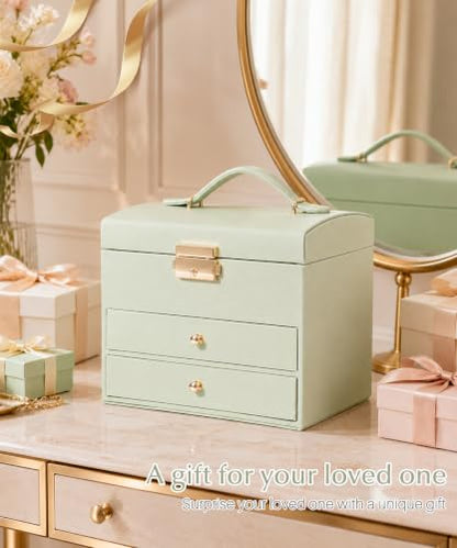 Homde Small Jewelry Box for Girls: 3-Layer Lockable Organizer (Sage Green) - color: Sage Green