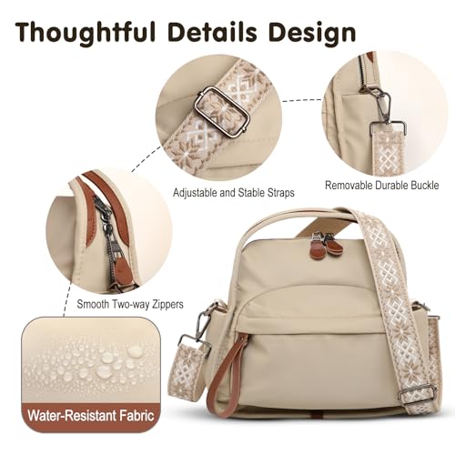 Nylon Top Handle Crossbody Bags for Women with 2 Adjustable Straps - color: 02-khaki