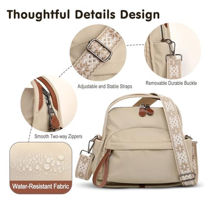 Nylon Top Handle Crossbody Bags for Women with 2 Adjustable Straps - color: 02-khaki