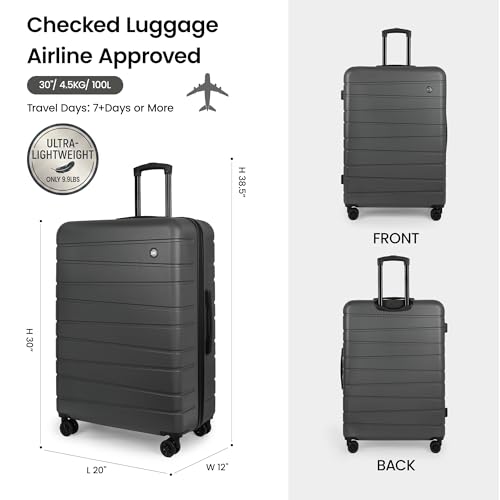 30" Luggage,Hardshell Suitcase w/4 Spinner Wheels,NO LOCK - color: Grey, size: Checked-Large 30-Inch