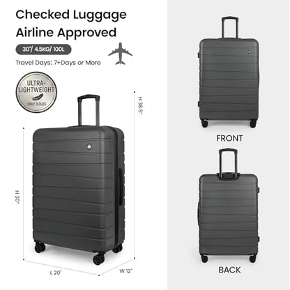 30" Luggage,Hardshell Suitcase w/4 Spinner Wheels,NO LOCK - color: Grey, size: Checked-Large 30-Inch