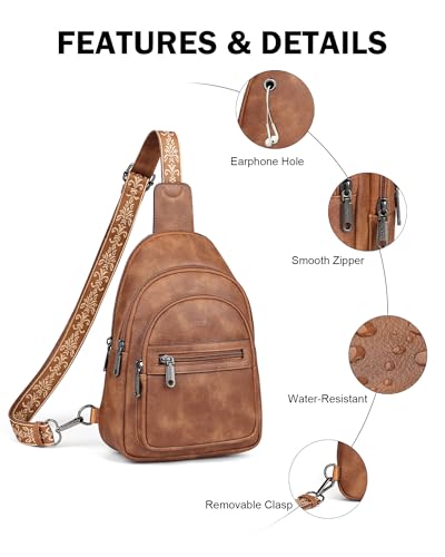 FADEON Sling Bag for Women, Designer Small Crossbody Bags, Adjustable Strap - color: 1 Brown Retro Style