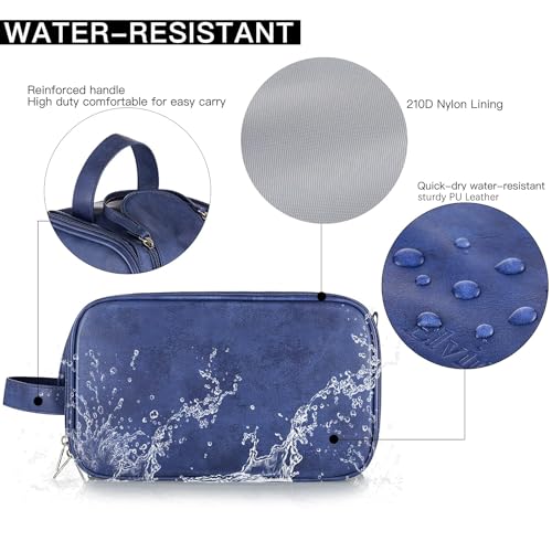Elviros Toiletry Bag for Men PU Leather Shaving Dopp Kit (Large, Blue) - color: Blue, size: Large (Pack of 1)
