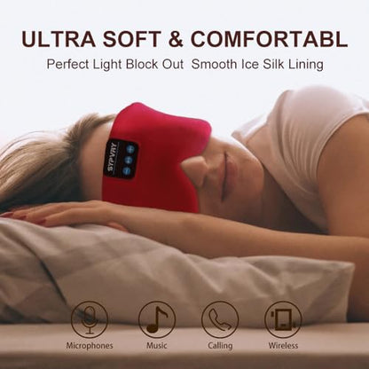 Sleep Mask Bluetooth 5.4 Headphones Soft Wireless Headband Eye Mask Blackout with Microphone (Red) - color: Red