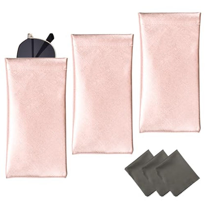 Vemiss 3 Pack Glasses Case, Squeeze Top Soft Sunglasses Pouch - color: 3pcs Rose Gold