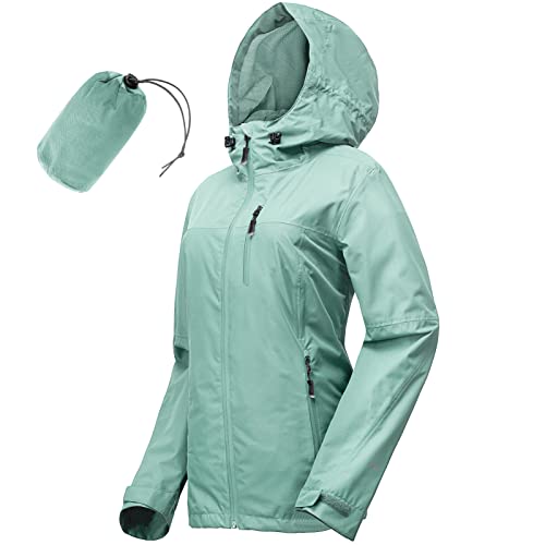 33,000ft Packable Rain Jacket for Women Waterproof Raincoats with Hood - color: Aqua Tone, size: X-Small
