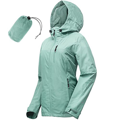 33,000ft Packable Rain Jacket for Women Waterproof Raincoats with Hood - color: Aqua Tone, size: Medium
