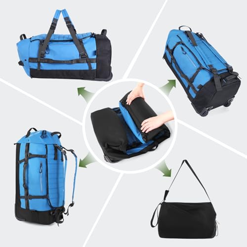 Vomgomfom 86L Collapsible Wheeled Duffle Bag Waterproof, Blue - color: Blue