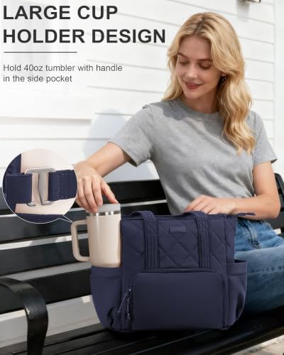 Bagstellar Lunch Tote Bag for Women, 3 in 1 Work Bag with Lunch Compartment - color: Navy Blue