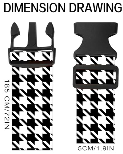 Luggage Straps for Suitcases, Adjustable Travel Belt, Durable Wide Luggage Strap, Cute Suitcase Strap Identifiers with Buckle, Bag Straps for Luggage, Black White Houndstooth - color: Black White Houndstooth