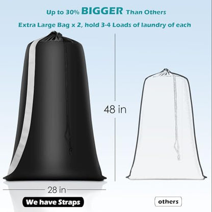 Coomee Heavy Duty Laundry Bag, 2 Pack XXL Nylon Laundry Bags with Straps - color: Black+Gray, size: 48" x 28" x 1"