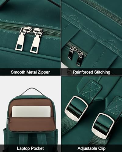 MASINTOR 15.6 inch PU Leather Laptop Backpack Purse for Women - color: Retro Green