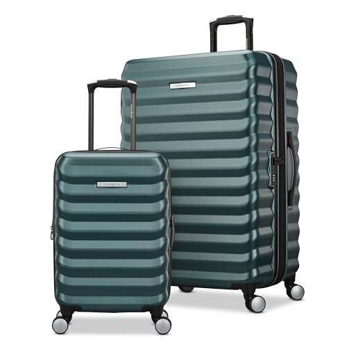 Samsonite Hard-Sided 20 & 28 Inch 2-Piece Lightweight Checked Large Expandable Element Suitcase Set: Durable, 360° Spinner Wheels, Adjustable Telescopic Handle, TSA-Approved Lock - Bistro Green - color: Bistro Green, size: 2-Piece Set (20"/28")