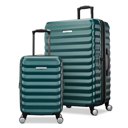 Samsonite Hard-Sided 20 & 28 Inch 2-Piece Lightweight Checked Large Expandable Element Suitcase Set: Durable, 360° Spinner Wheels, Adjustable Telescopic Handle, TSA-Approved Lock - Bistro Green - color: Bistro Green, size: 2-Piece Set (20"/28")