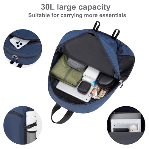Lightweight Hiking Backpack 30L Packable Foldable Daypack Collapsible Travel Bag Water-Resistant for Women Men (Navy Blue) - color: Navy Blue, size: Large