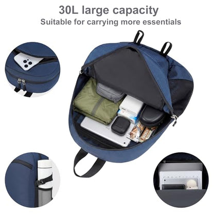 Lightweight Hiking Backpack 30L Packable Foldable Daypack Collapsible Travel Bag Water-Resistant for Women Men (Navy Blue) - color: Navy Blue, size: Large