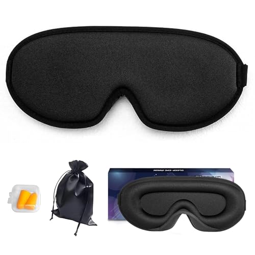 Eye Mask for Sleeping Light Blocking,Side Sleeper Women Men, 3D Contoured Cup Sleeping Mask, Soft Breathable Sleep Eye Mask with Adjustable Elastic Strap for Flight Nap，Black-3D - color: Black