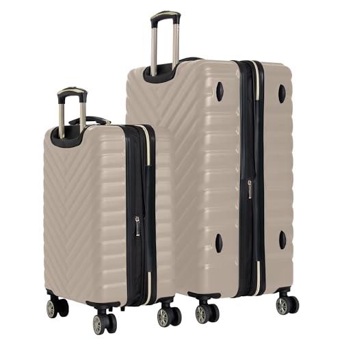 Kenneth Cole REACTION Madison Square Lightweight Hardside Chevron Expandable Spinner Luggage, Taupe, 2-Piece Set (20" & 28") - color: Taupe, size: 2-Piece Set (20" & 28")