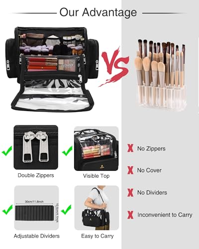 Makeup Brush Bag, Extra Large Clear Makeup Brush Holder for Makeup Artists - color: Black