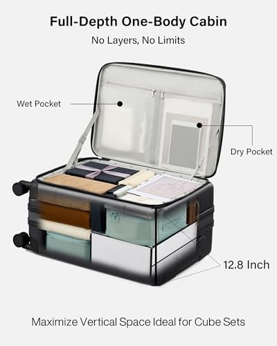 Hanke Expandable Medium Checked Luggage, 24 Inch Top Opening Suitcase - color: Jet Black, size: 24 Inch EXT