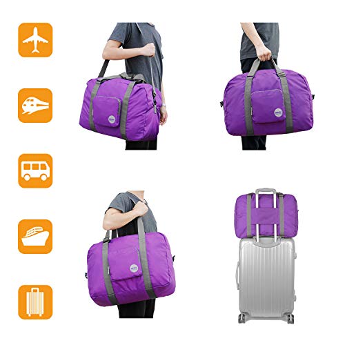 WANDF Foldable Personal Item Travel Bag, Carry on Duffle Bag - color: A-Purple 40L