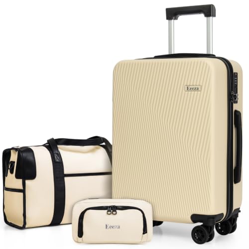 Eeeza Luggage Sets 3 Piece, Carry on Luggage 20in Suitcase Set,Beige - color: Beige, size: 3 Piece (20")