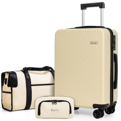 Eeeza Luggage Sets 3 Piece, Carry on Luggage 20in Suitcase Set,Beige - color: Beige, size: 3 Piece (20")