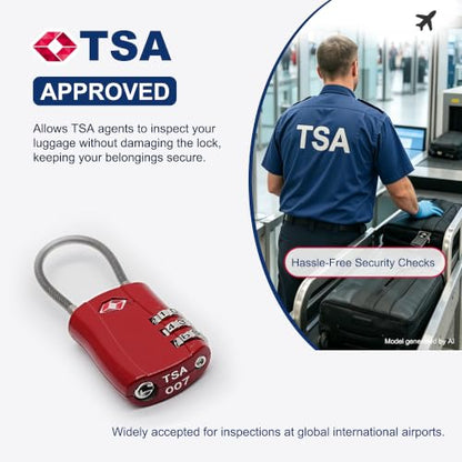 TSA Approved Locks for Luggage Locker, Europe Travel Essentials - color: Black+Red