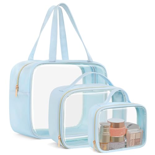 PACKISM Clear Makeup Bag Travel - Velvet Side TSA Approved Toiletry Bag - color: 05 Ice Blue, size: Full Vacation (Mixed Sizes)