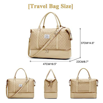 Large Travel Duffle Bag Carry on Weekend Bag with Shoes Compartment Gym Bags for Travel Women Men Waterproof Business Work Overnight Trips Sport Hospital Airplane Travel Essentials Khaki - color: A18-Khaki